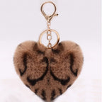 Heart Plush Pompom Keychain Set | Leopard Print Love Hair Ball | High-Quality Fluffy Faux Fur for Car Keys Bags Gifts