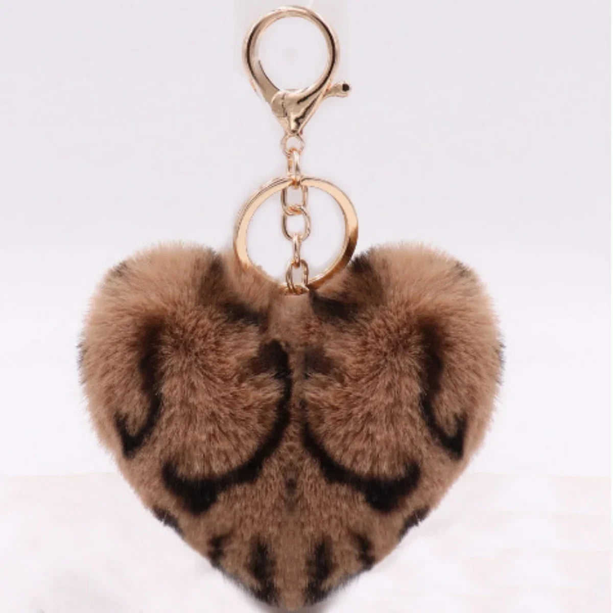 Heart Plush Pompom Keychain Set | Leopard Print Love Hair Ball | High-Quality Fluffy Faux Fur for Car Keys Bags Gifts