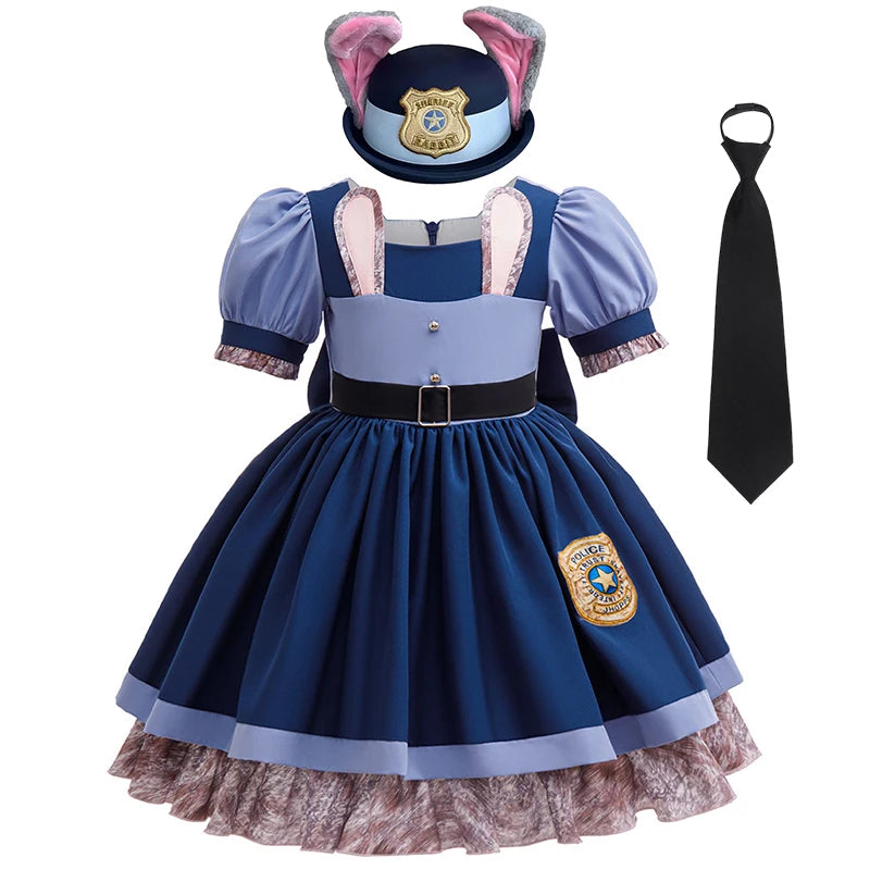 Girls Judy Bunny Police Officer Dress Disney Zootopia 2 Bunny Costume for Kids Cosplay Dress With Accessories Fancy Outfits
