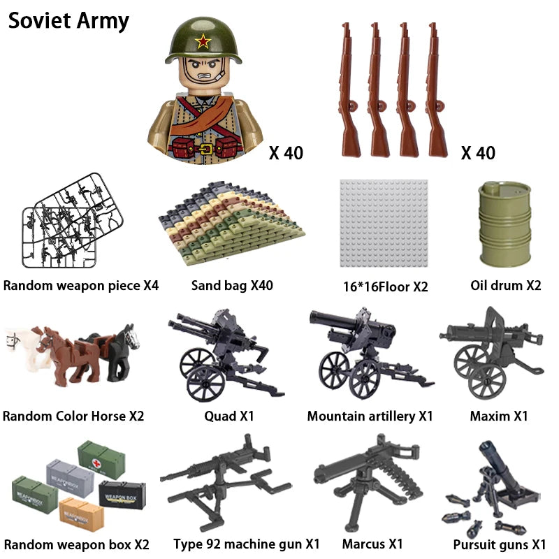 40/set World War II military building blocks National army soldier Character weapon assembly building block Children's toy gifts