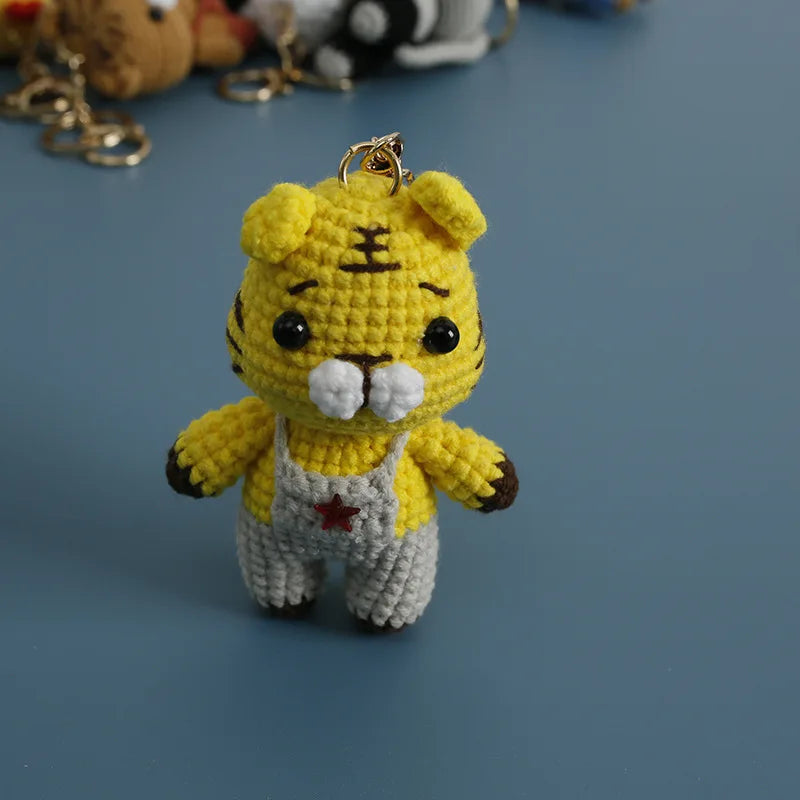 Creative Small Animal Doll Handmake Crochet Keyrings For Bag Pendant Cartoon Puppy Keychain Knitting Animal Doll Keyring Custom