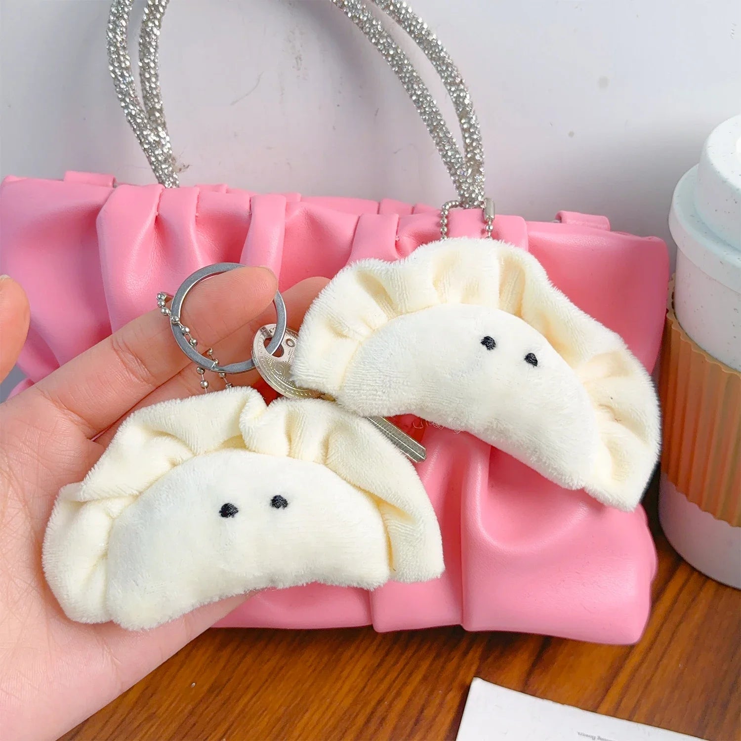 1/5pcs Soft Plush Dumpling Keychains Stuffed Cartoon Cute Creative Pendant Key Ring Food Bag Decorations Girls Backpack Charm