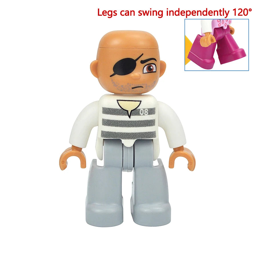 Big Size Figures Building Block Doll Family Farmer Pirate Worker Doctor Policemen Large Brick Compatible Build House Duploes Toy