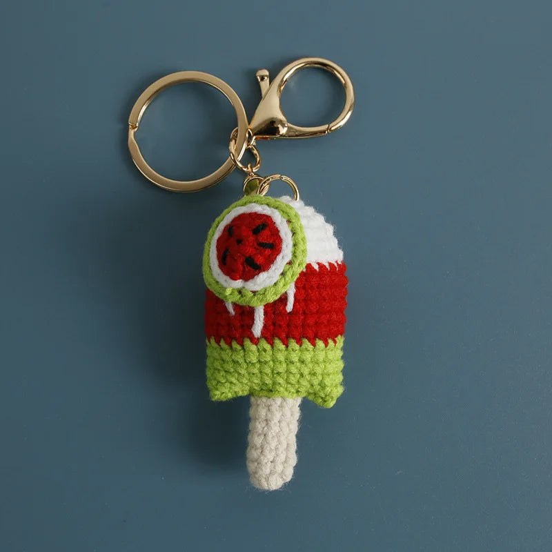 Handmaking Crochet Ice Cream Keyrings Wholesale Sweet Ice Cream Cone Series Crochet Keychain For Bag Pendant  Custom Accessories