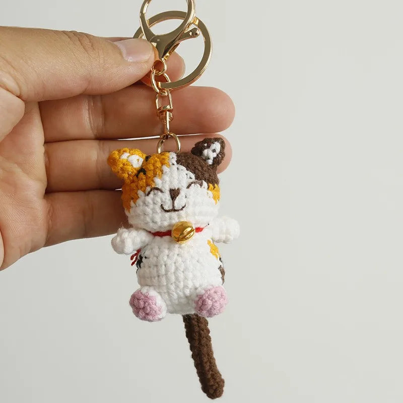 Small Cat Crochet Keychain Handmaking Crochet Cute Kitten Keyrings For Bag Pendant Knitting Animal Doll Keychain For Gift Custom