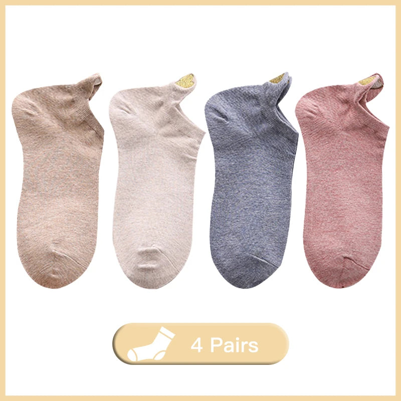 4 Pairs Lot Fashion Socks Women 2026 New Spring Cotton Color Novelty Girls Cute Heart Embroidery Casual Funny Ankle Socks Pack