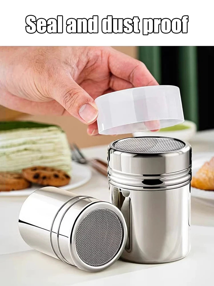 Duster With Cover Cocoa Powder Coffee Stainless Steel Duster Fine Mesh Bucket Seasoning Bottle Home Kitchen