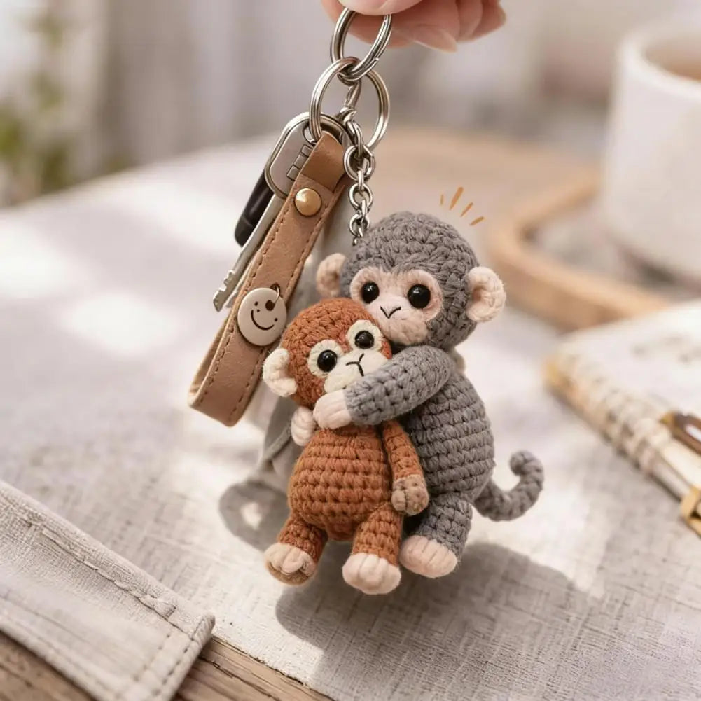 Funny Crochet Punch Monkey Keychain Cute Handmade Monkey Design Series Funny Keyring For Backpack Purse Keys Llavero 열쇠고리