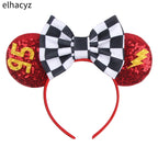 Disney Anime Cars Ears Headbands Women Sequins Bow Hairband Girls Pixar 95 Lightning McQueen Hair Accessories Kids Headwear Gift
