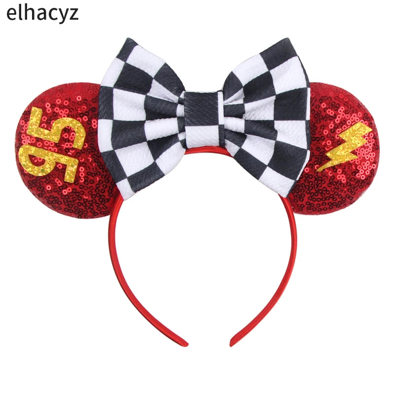 Disney Anime Cars Ears Headbands Women Sequins Bow Hairband Girls Pixar 95 Lightning McQueen Hair Accessories Kids Headwear Gift