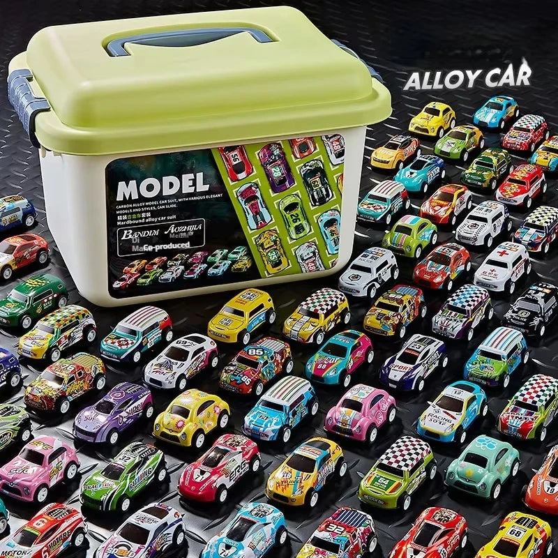 30 - 50PCS Mini Alloy Cars Model Set with Storage Box Diecast Pull-Back Vehicle Toys for Boys, Gift for Christmas, Birthday Gift