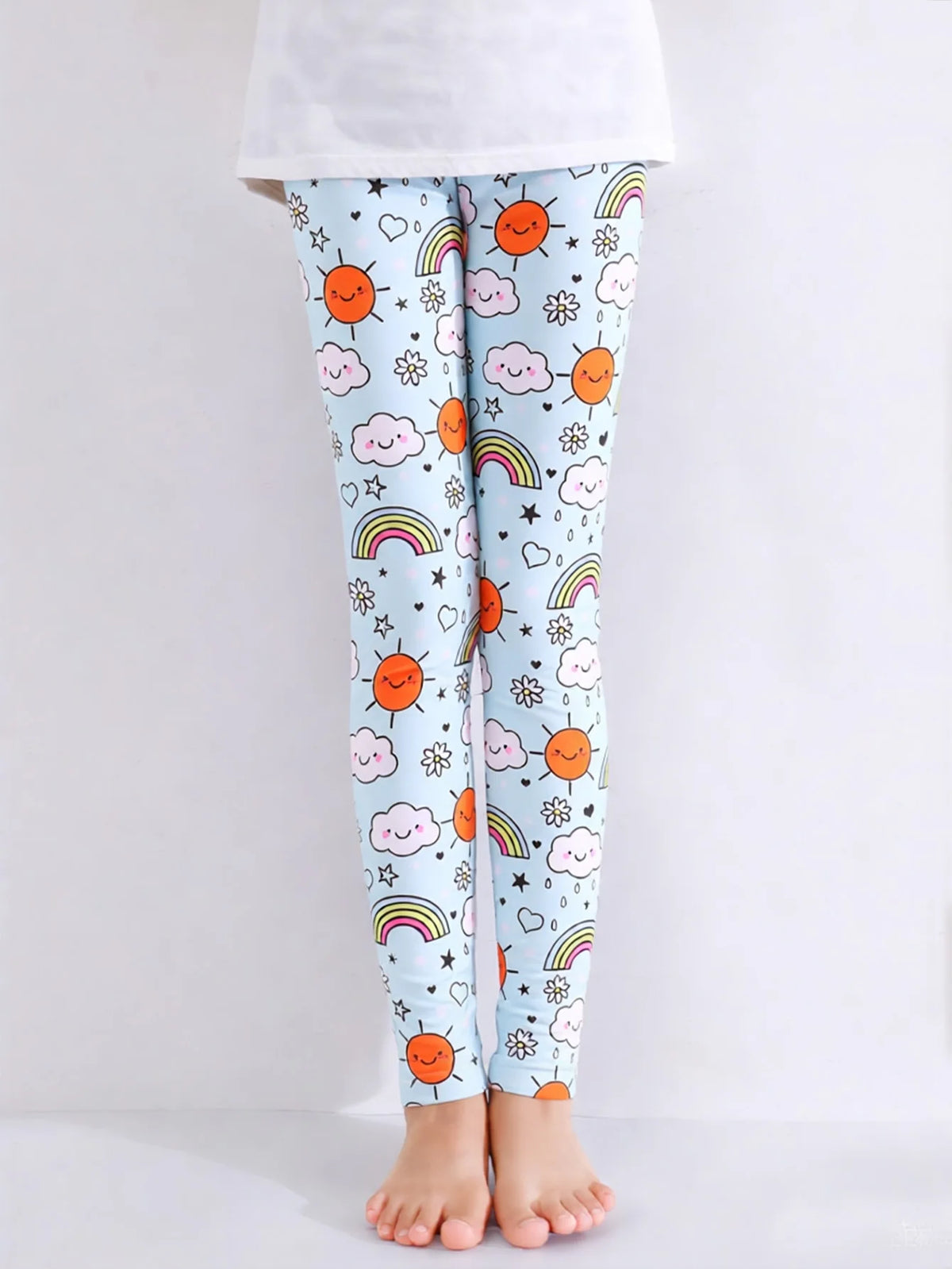1 Pair of Cute Print Kids Baby Girl Leggings Spring Summer Children Stretch Slim Pants Suitable for 2-12 Years Girls Daily Wear