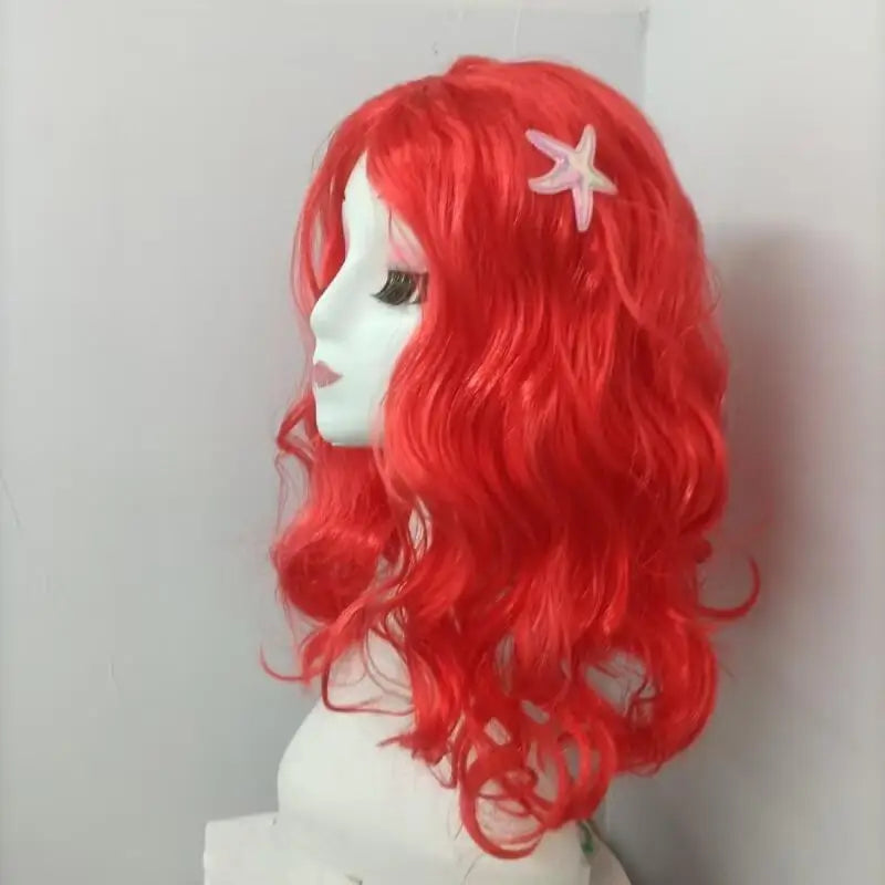 Long Red Curly Mermaid Wig Starfish Hair Accessories For Cosplay Halloween Party Costume Princess Role Play Fancy Dress Prop