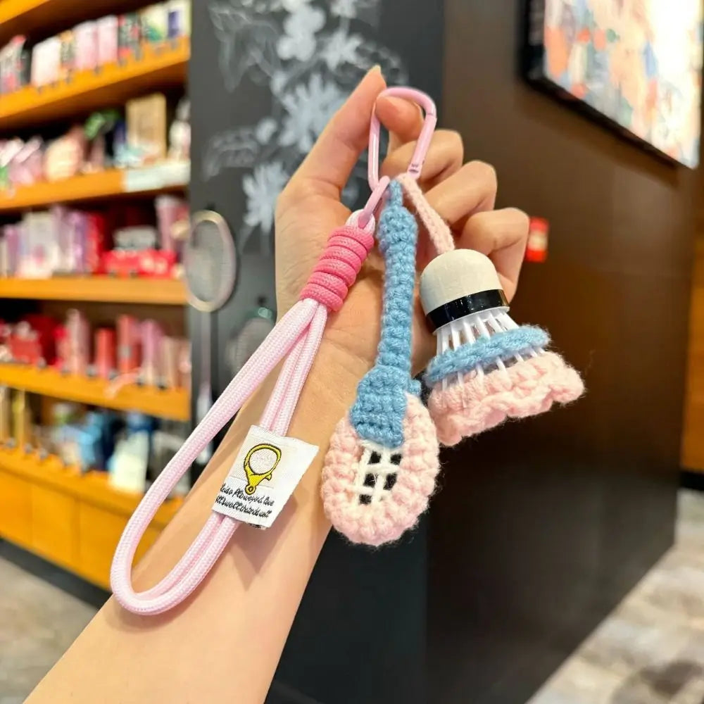 Soft Cute Crochet Badminton Keychain Mini Bright Color Knitted Badminton Pendant Bag Hanging Charms Car Keyring Backpack Decor