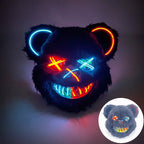 LED Bloody Rabbit Mask Glowing Killer Black Bear Mask Halloween Dance Party Cosplay Costume Props Assassinated Plush Rabbit Mask