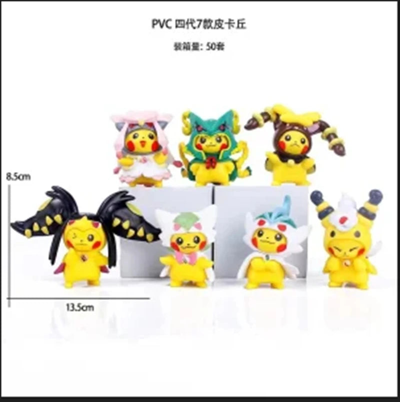 1Set Pocket Monsters Anime Figure Kawaii Pikachu In Disguise Action Figures PVC Adult Collection Model Dolls Toy Gift