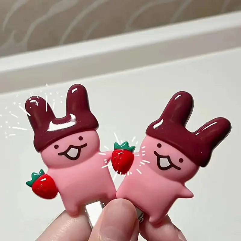 4Pc Strawberry Chocolate Bunny Hairpins Cute Cartoon Design Durable Plastic Hair Accessories Styling Fixed Decorative Hair Pinch