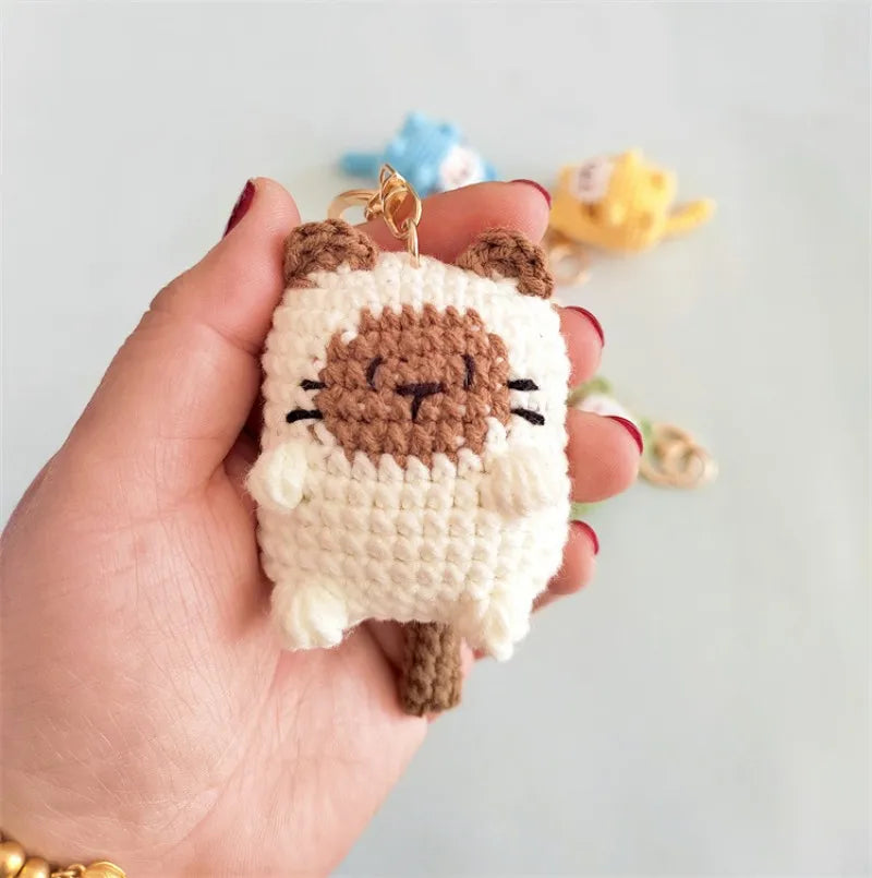 Small Cat Crochet Keychain Handmaking Crochet Cute Kitten Keyrings For Bag Pendant Knitting Animal Doll Keychain For Gift Custom