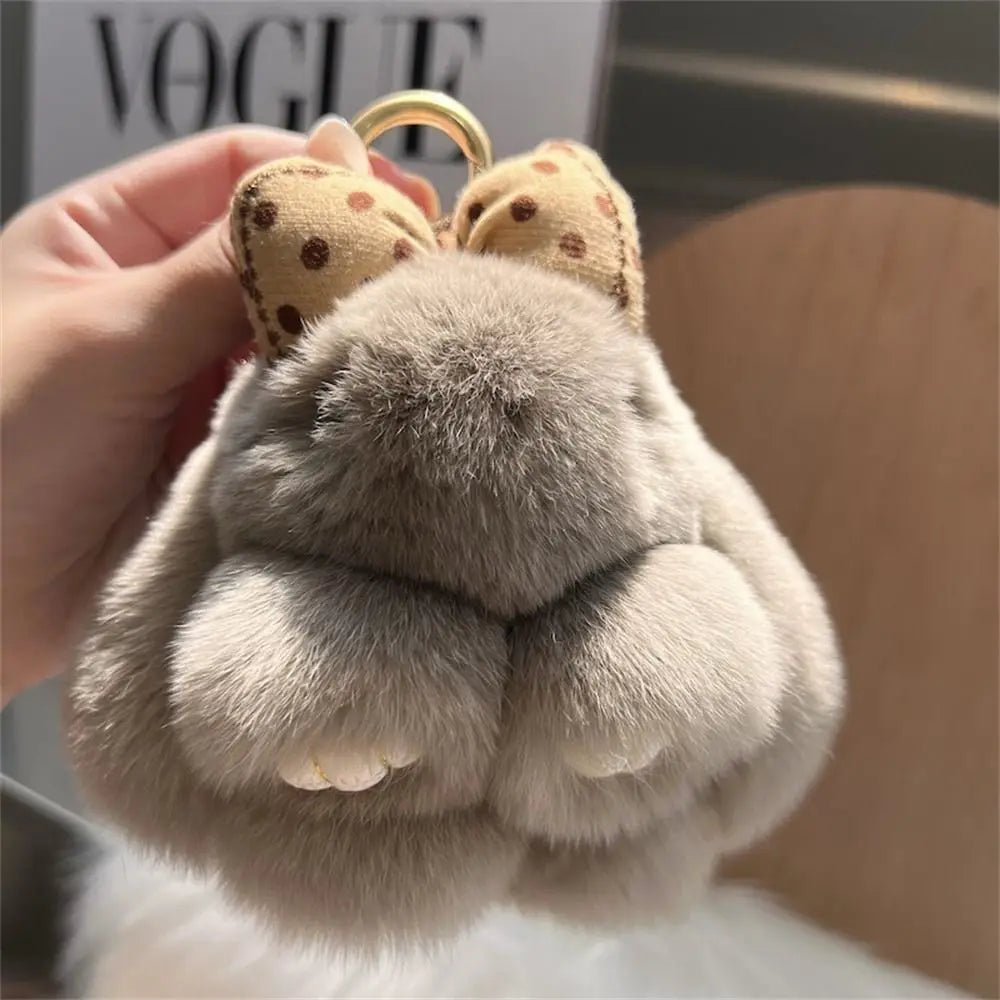 Plush Key Chains Bag Hanging Pendant Car Key Ring Mini Rabbit Hair Bow Bag Strap Cute Bunny Couple Keychain