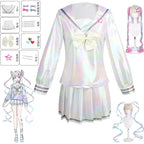 Game NEEDY GIRL OVERDOSE KAngel Cosplay Costume Full Set of Clothing Sailor Suit Jk Uniform Laser Color Skirts Ribbon Wig †