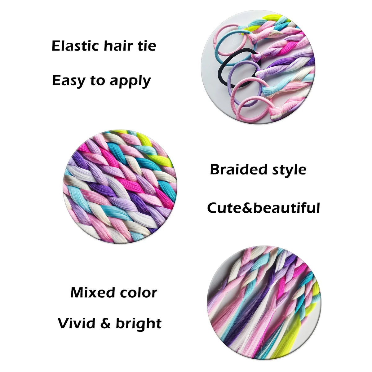 6pcs Kids Ponytail Hair Extensions Rainbow Color Hairpieces with for Kids Girls - Great for Gifts, Holidays