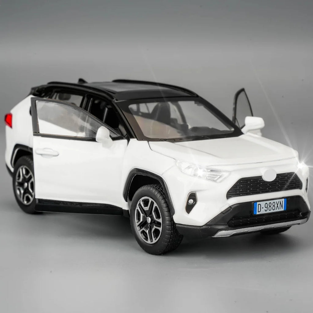 Model Car 1/32 RAV4 Alloy Diecast Collectible Toy Car with Light and Sound Toy Vehicle Door Can Be Opened for Boys Kids Toddler