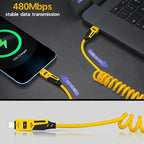 4 in 1 65W Spring Short Data Cable 6A USB Type C Spring Telescopic Quick Charger Wire Spring USB Cable for iPhone 15 14 13 12