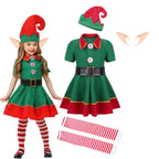2025 Girl Boy Christmas Elf Costumes Santa Claus Suit Festival Adult Family Halloween Cosplay Sets Green Elves Clothes