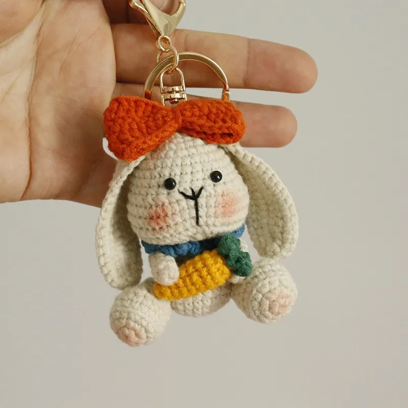 Cute Mushroom Rabbit Crochet Keychains Handmaking Crochet Cartoon Rabbit Doll Keyring For Bag Pendant Knitted Animal Doll Custom