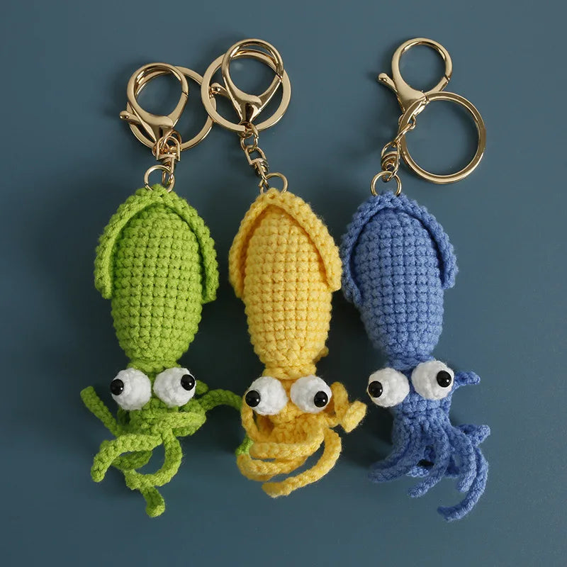 Funny Squid Series Crochet Keychain Handmaking Crochet Cute Squid Doll Keyrings For Bag Pendant Knitted Shrimp Keyrings Custom