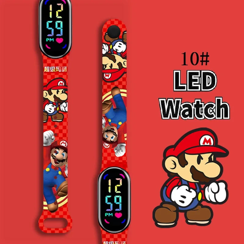 Mario Bros Digital Watch for Kids Waterproof Sport Wristband Luigi Princess Peach Yoshi Bowser Action Figures Children