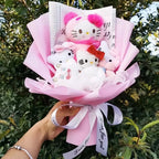 Hello Kitty Plush Bouquet with Rose Kawaii Anime Fluffy Stuffed Plush Doll Christmas Valentine's Day Holiday Birthday Gift