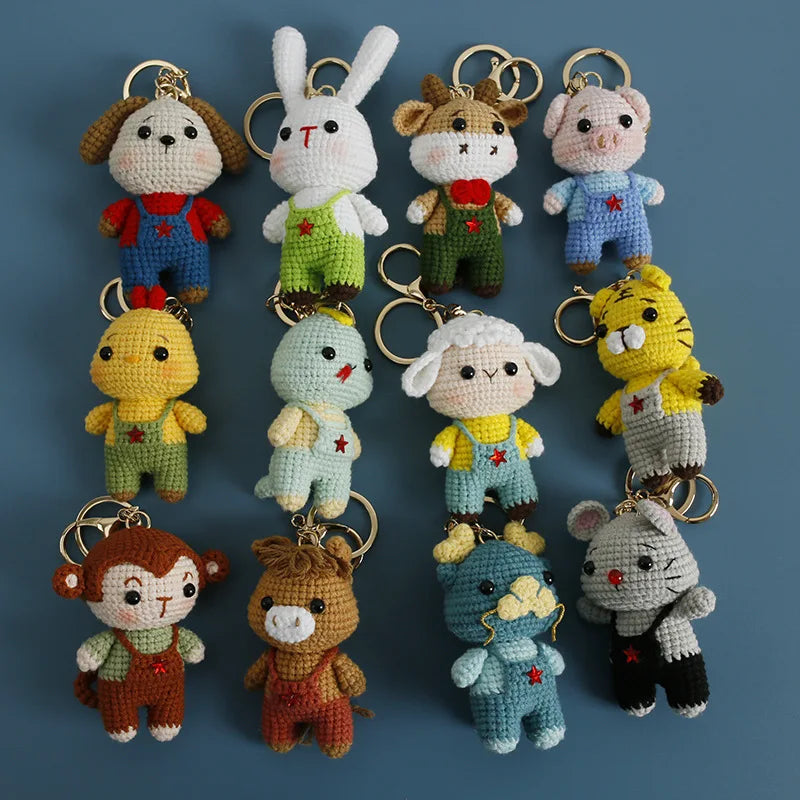 Creative Small Animal Doll Handmake Crochet Keyrings For Bag Pendant Cartoon Puppy Keychain Knitting Animal Doll Keyring Custom