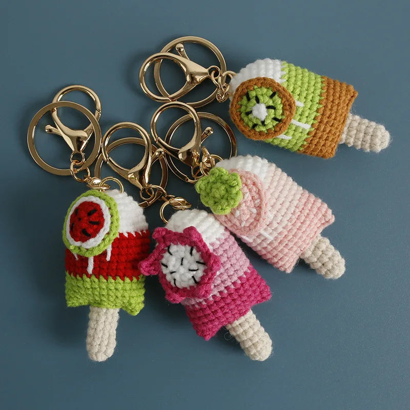 Handmaking Crochet Ice Cream Keyrings Wholesale Sweet Ice Cream Cone Series Crochet Keychain For Bag Pendant  Custom Accessories