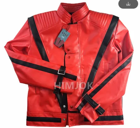 Michael Jackson Costumes Red Leather Jacket for Thriller Cosplay Halloween Adults XS-4XL