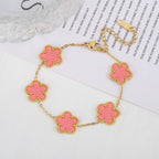 White Black Red Green Shell Five Leaf Flower Stainless Steel Ladies Bracelet Simple for Woman Party Birthday Jewelry Gift Clover