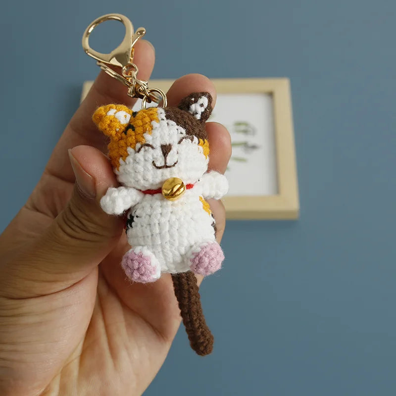 Exquisite Kitten Doll Crochet Keychain For Bag Pendant Knitted Small Cat Doll Keyrings Cute Kitten Keychain Custom Accessories