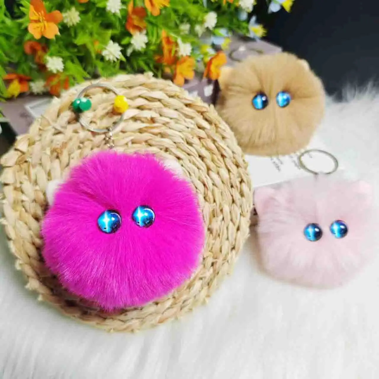 Blush Cat Ball Original Design Cartoon Handmade Plush Pendant Cat Keychain Girly Gift for Girls