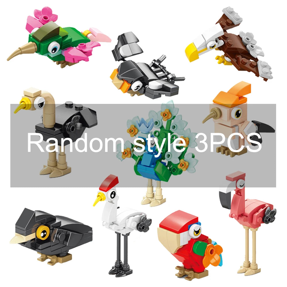 MOC Animal Scene Building Blocks Zoo Ducks Cat Dog Penguin Eagle Dove Wolf Bear Deer Shark Snake Mice Sheep DIY Toys Bricks K055