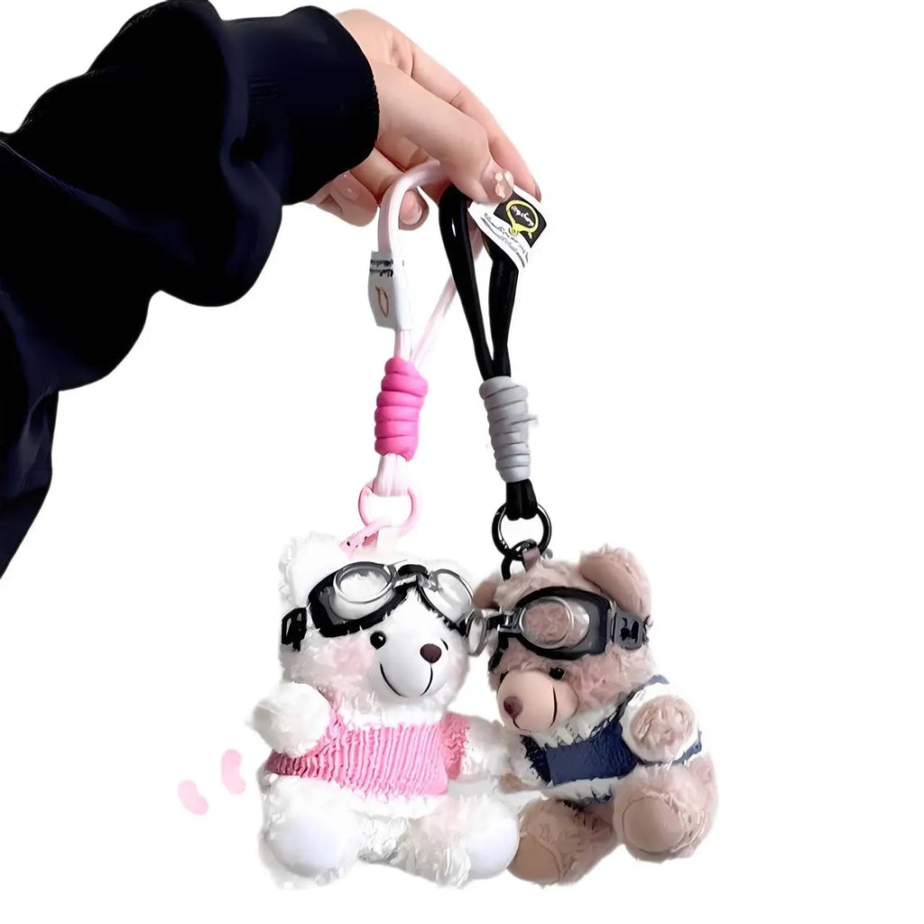 Cartoon Small Bear Keychain Plush Brown Bear Clothes Lovely Glasses Bear Doll Keychain Gifts NOTE: Glasses are not included.