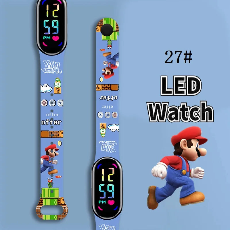Mario Bros Digital Watch for Kids Waterproof Sport Wristband Luigi Princess Peach Yoshi Bowser Action Figures Children