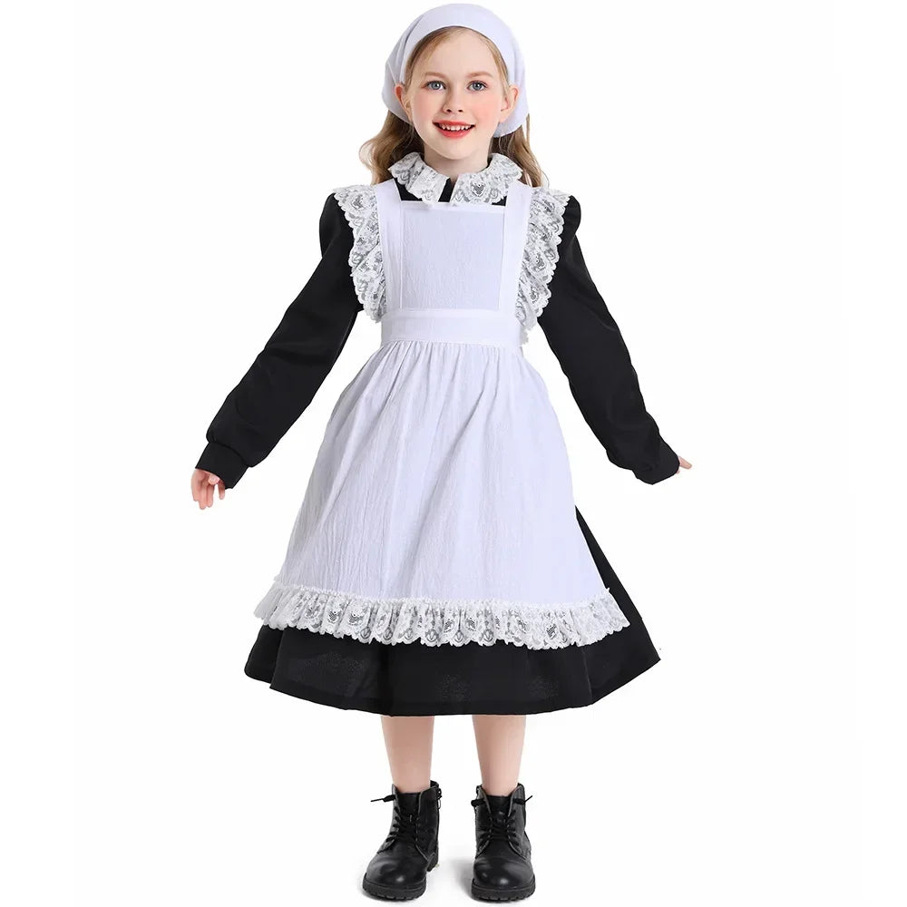 Pilgrim Costume Colonial Farm Village Girl Costumes Pioneer Prairie Dress 2-4Y 4-10Y 10-16Y Tween Teens