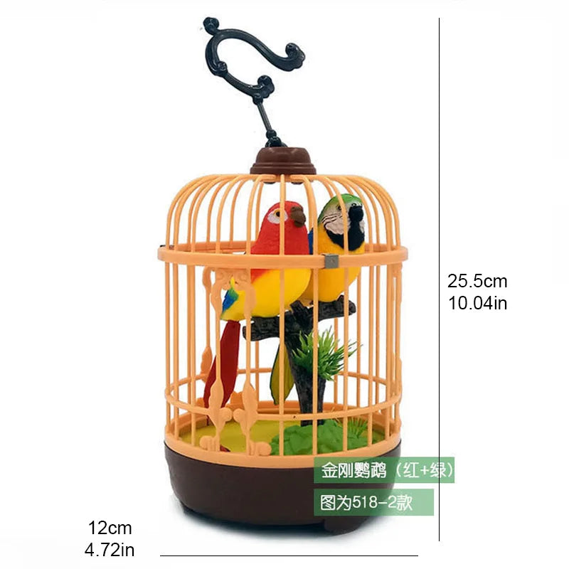 Simulated voice controlled toy bird cage, fake bird, electric ornament that senses calls and moves, parrot decoration