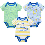 New Baby Boy Clothes Summer 100%Cotton Blue Grey Tie Print Three Piece Short Sleeve Bodysuit Pants vetements bebe For 0-12M