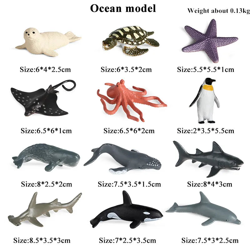 Oenux Montessori Miniature Lion Shark Horse Dinosaur Animals Model Set Action Figures Figurine Zoo Cute Education Kids Toy Gift