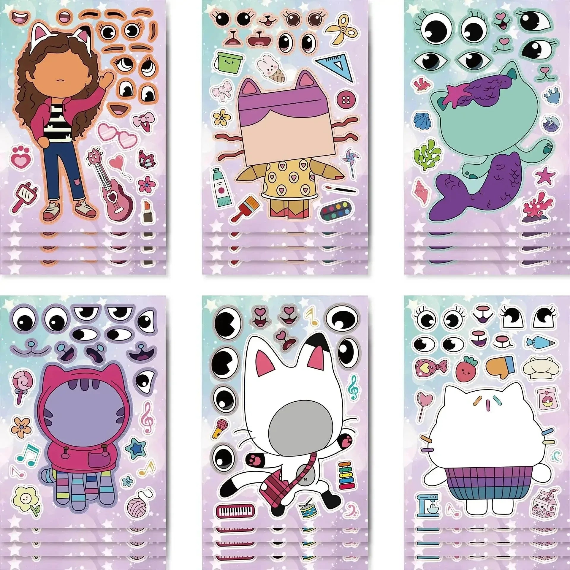 -Gabby Cat Dolls Cartoon Stickers Birthday Party Decoration DIY Sticker Luggage Guitar Waterproof Graffiti Baby Shower Kids Toys