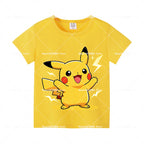 Pokemons Cotton T-Shirt Pikachu Eevee Cartoon Anime Tees Classic Game Fashion Printed Tops Summer Breathable Casual Clothes Gift