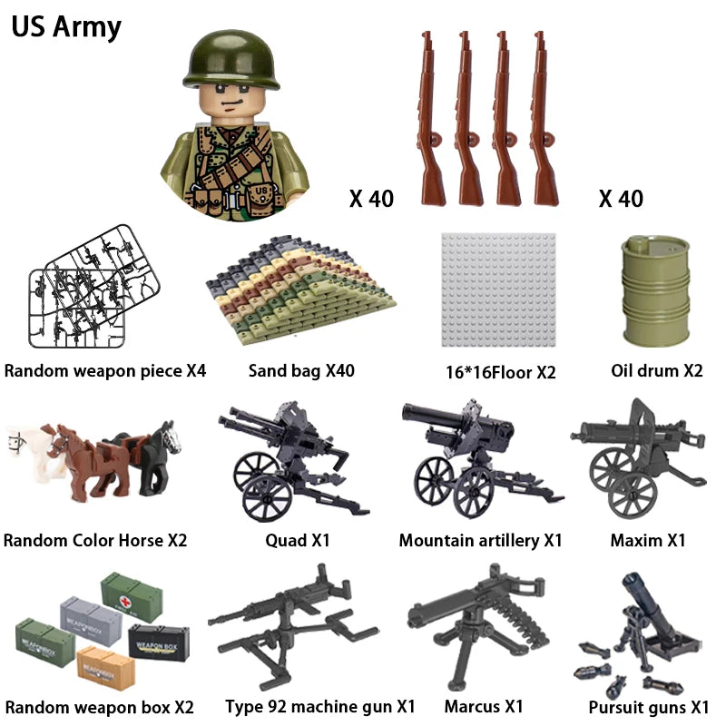 40/set World War II military building blocks National army soldier Character weapon assembly building block Children's toy gifts