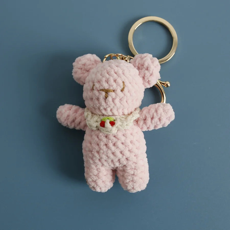 Cute Small Bear Doll Keychain For Couple Gifts Handmaking Crochet Cartoon Bear Keychain Knitting Animal Doll Custom Accessories