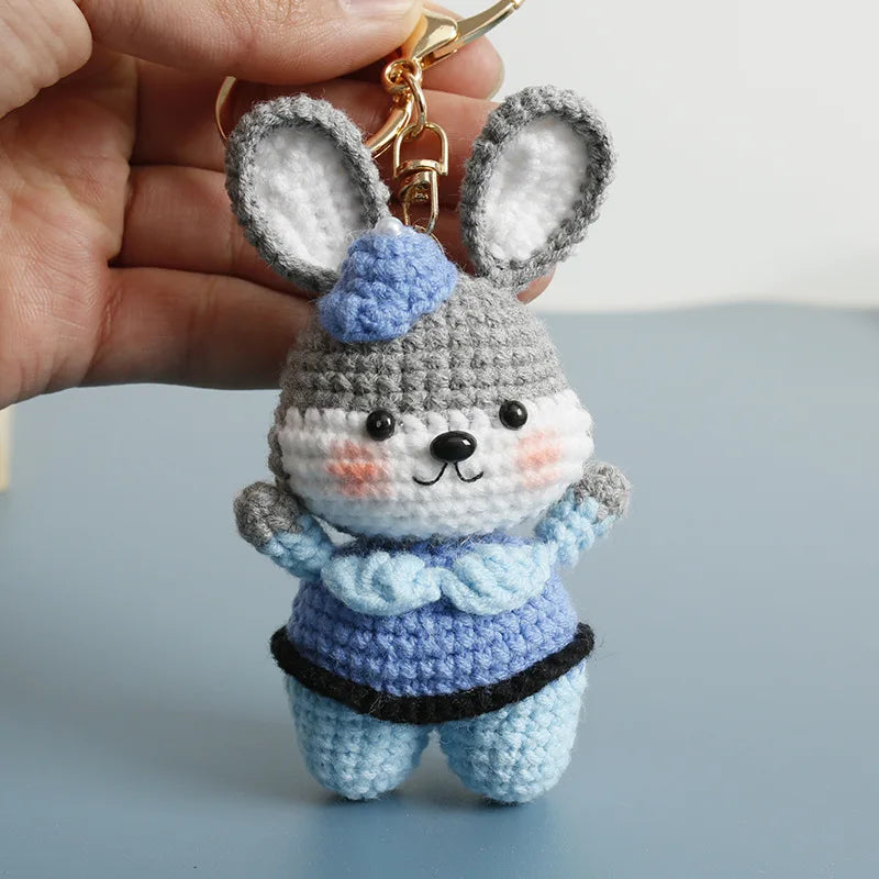 Cute Mushroom Rabbit Crochet Keychains Handmaking Crochet Cartoon Rabbit Doll Keyring For Bag Pendant Knitted Animal Doll Custom